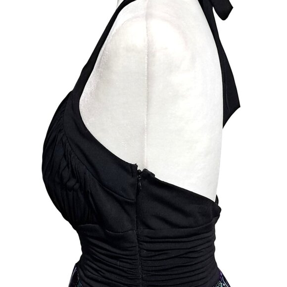 Signature By Sangria Halter Black & Purple Paisley Handkerchief Hem Dress Size 1 - Picture 6 of 10